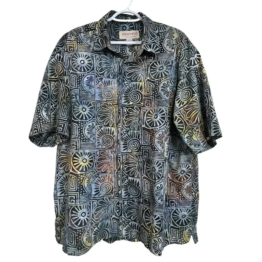 Johari West Shirt Mens XL Black Multicolor Abstract Hawaiian Camp Button Up - Picture 1 of 7